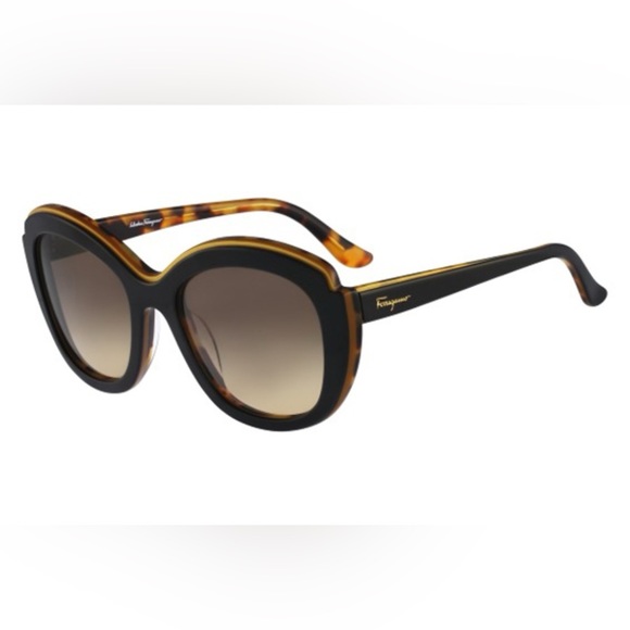 Salvatore Ferragamo Black Oval Havana Sunglasses - Picture 5 of 6